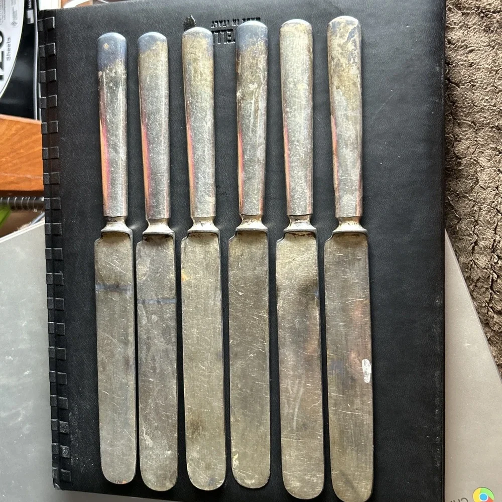 6 1847 Rogers Bros Warranted 12DWT Knives Silver Plate